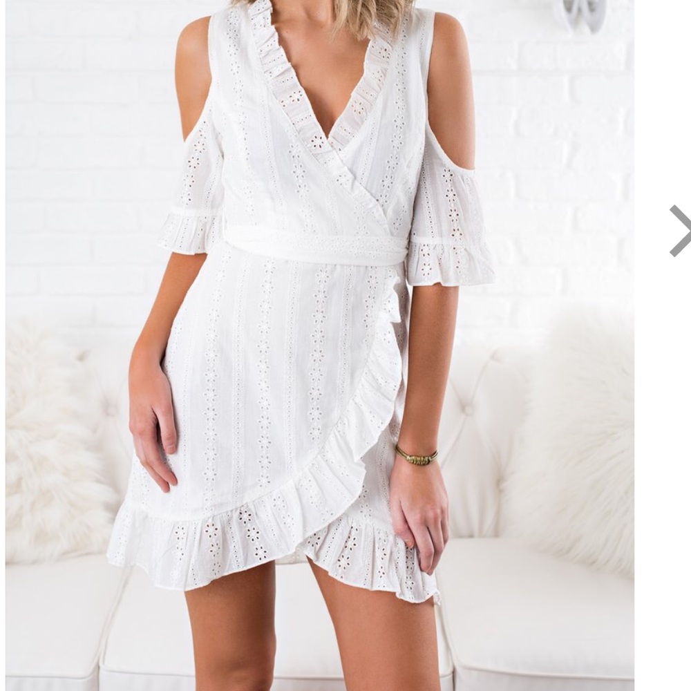 White cut out shoulder dress